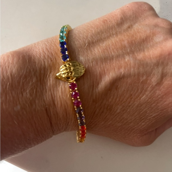 Kurt Geiger London Rainbow Crystal Eagle Tennis Bracelet Gold Tone NWT - Picture 9 of 11